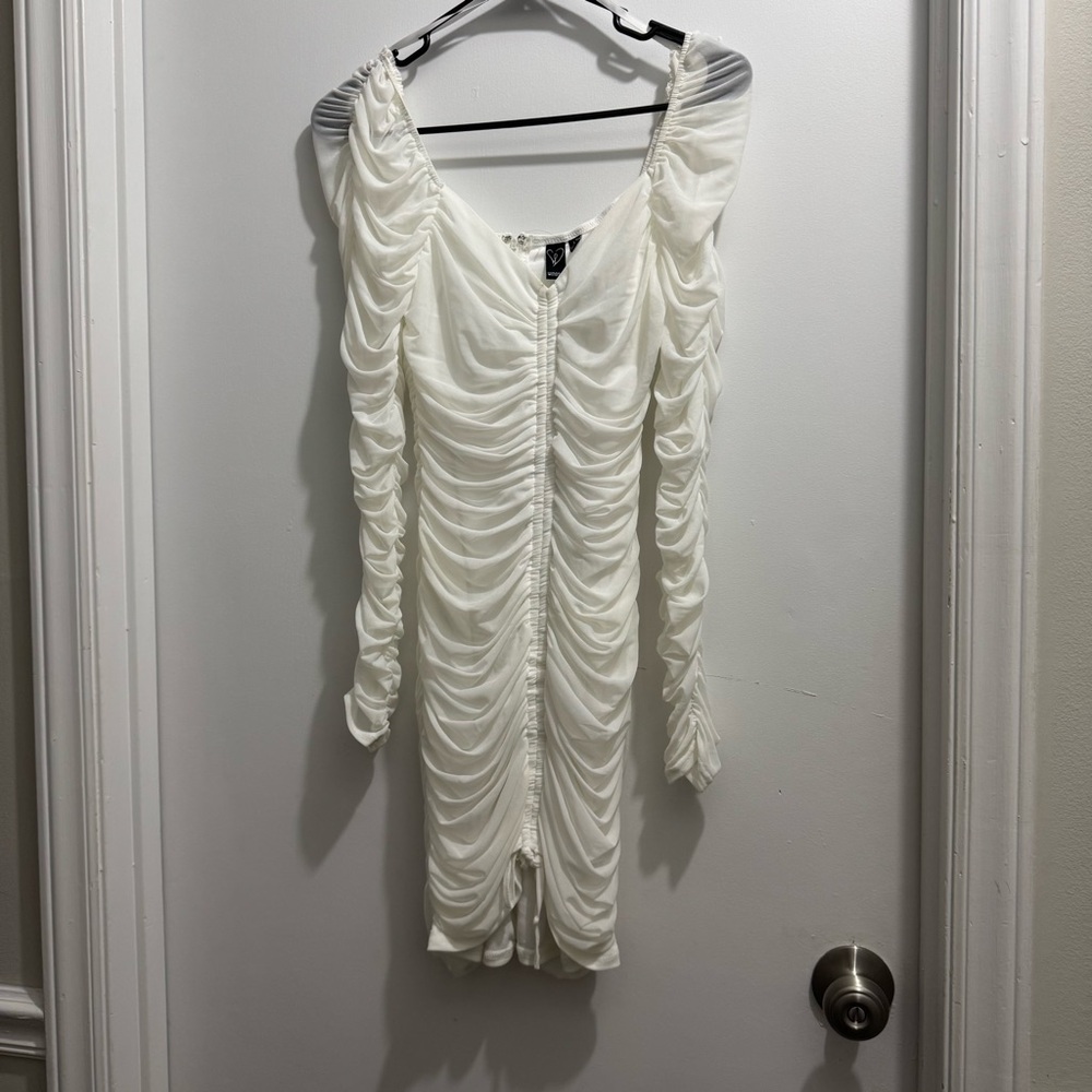 Windsor White Long Sleeve Ruched Dress